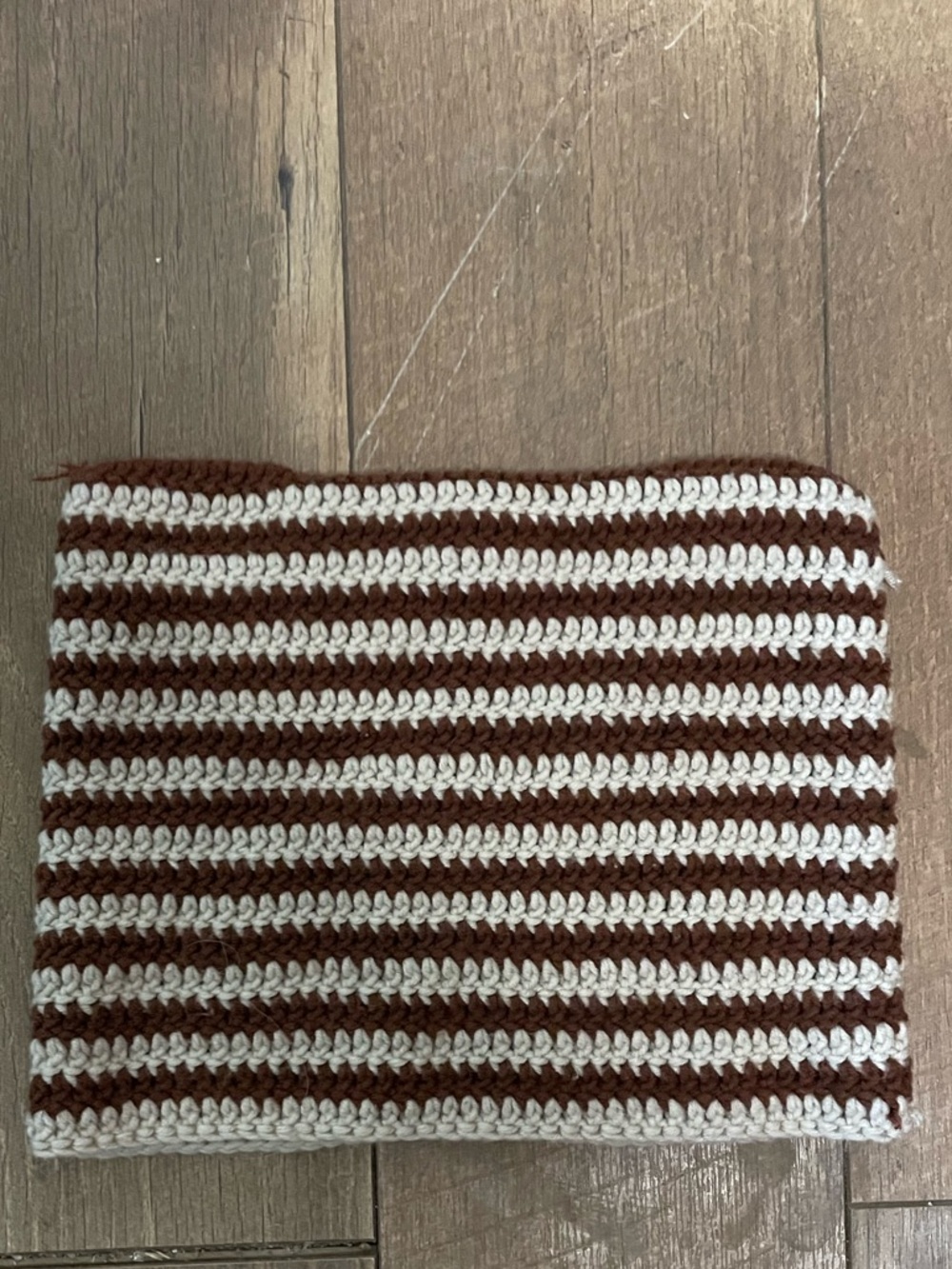 Striped Knit Beanie Hat in Brown and Cream